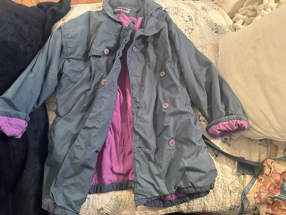 VINTAGE 70's 80's WILLIWEAR WILLI SMITH BLUE & LAVENDER QUILTED TRENCH COAT